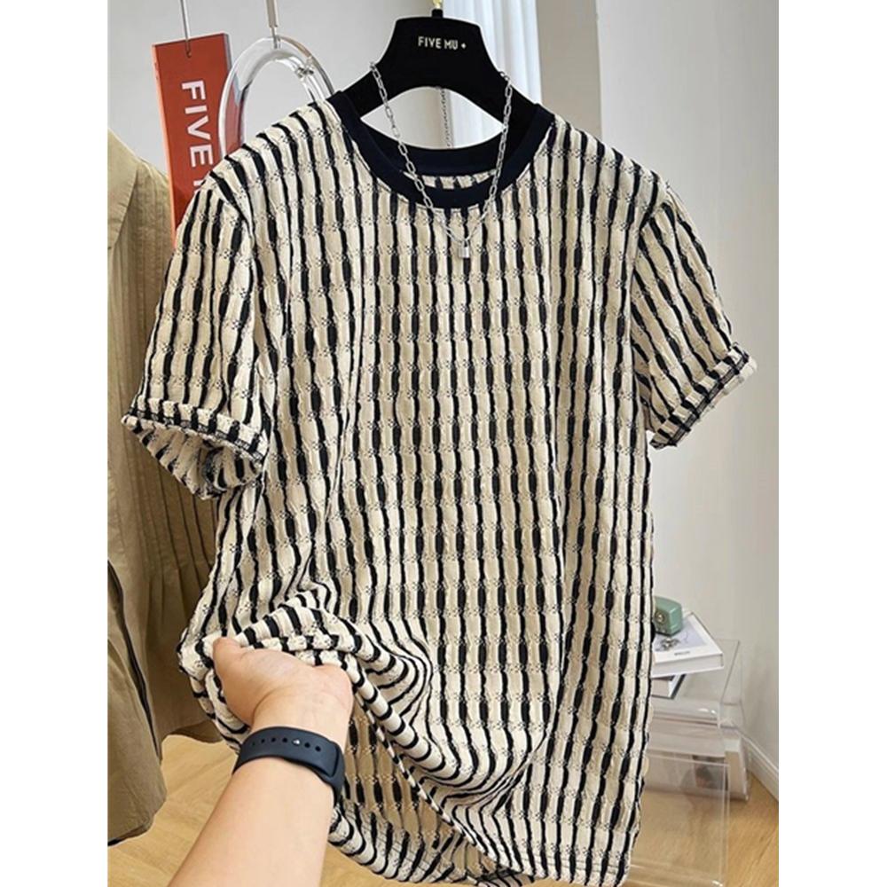 Herren Sommer Hohl Streifen Kurzarm Herren O-Ausschnitt Hip-Hop Street High Street Paar T-Shirt Streetwear Outdoor für Kleidung