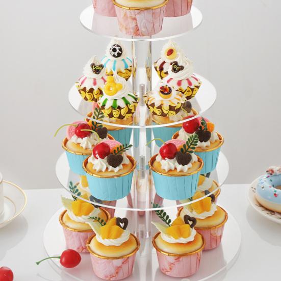 1 Set Cake Stand 3/4 Layers Transparent Round Large Capacity Easy Installation Acrylic Party Cupcake Tower Holder Wedding Supplies