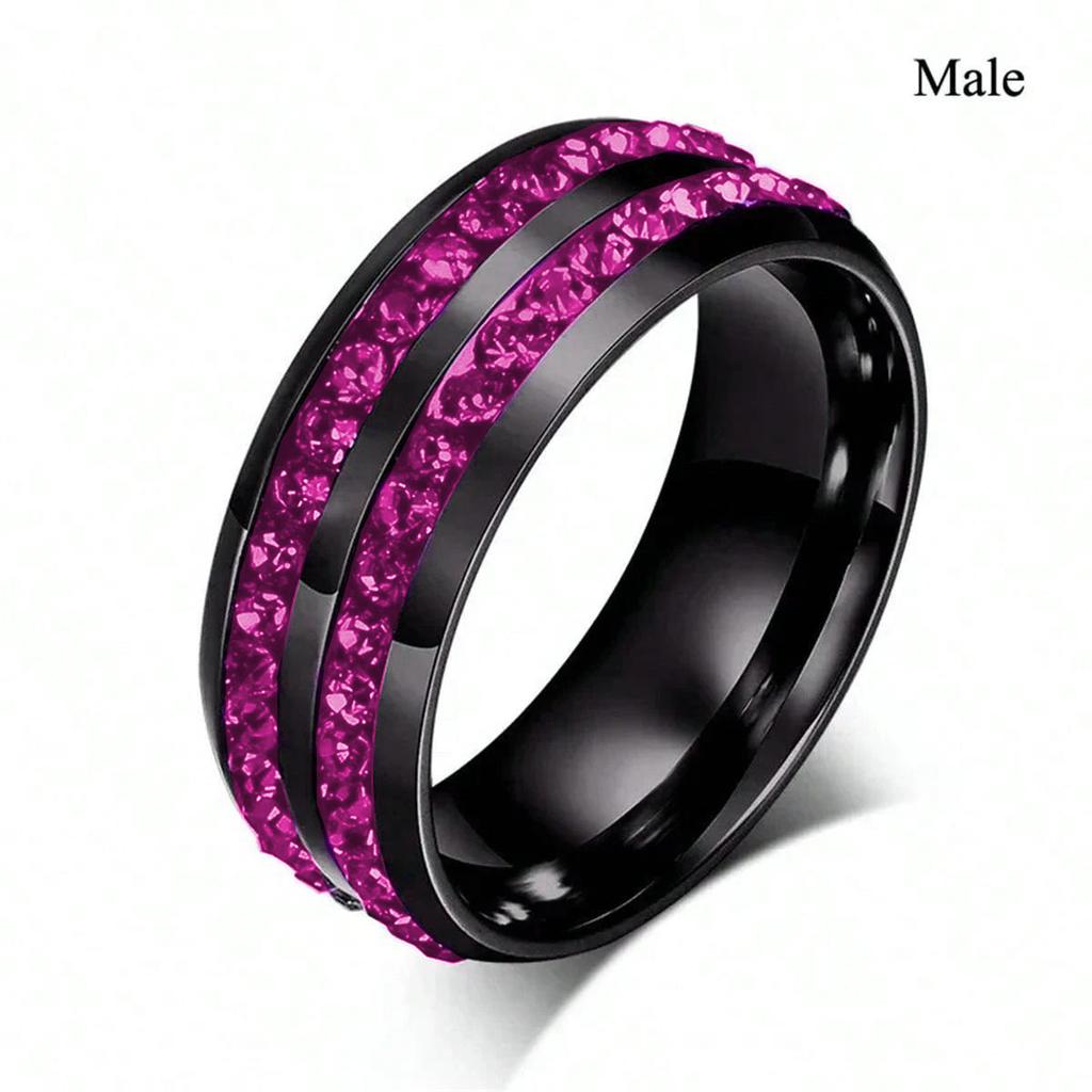 Fashion Couple Rings Charm Purple Rhinestones CZ Women Rings Set Trendy Men Stainless Steel Zirconia Ring Wedding Band Jewelry