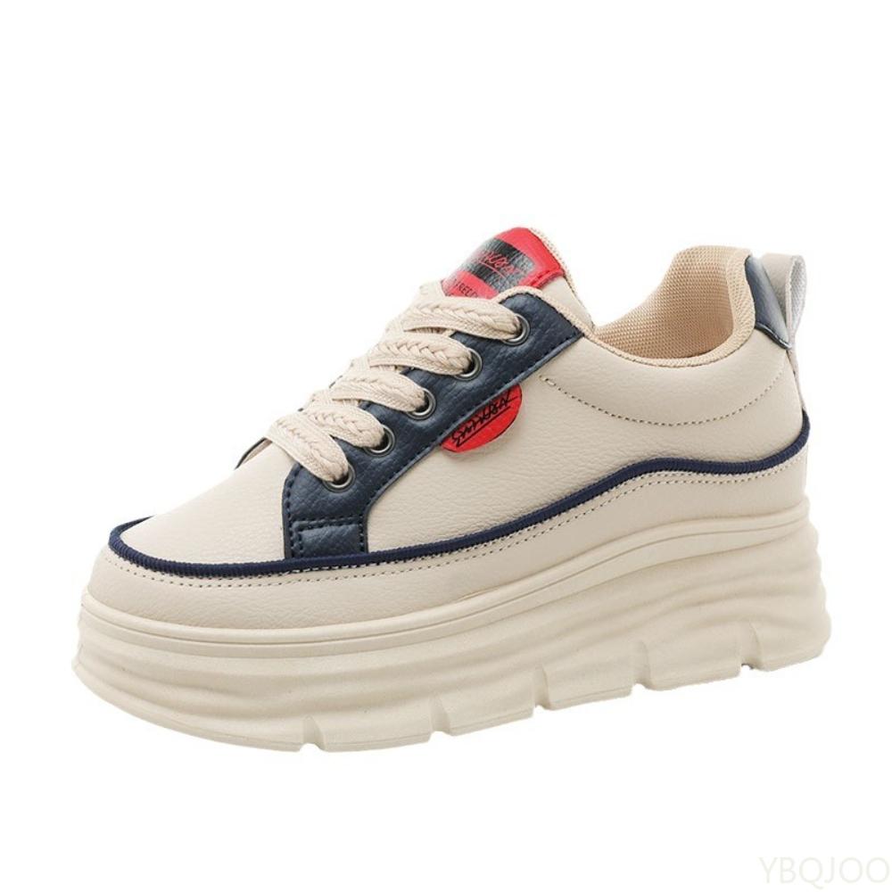 New Autumn High Rise Thick Sole Color Blocked Women's Shoes Fashionable Wear-resistant Versatile Breathable Board Shoes