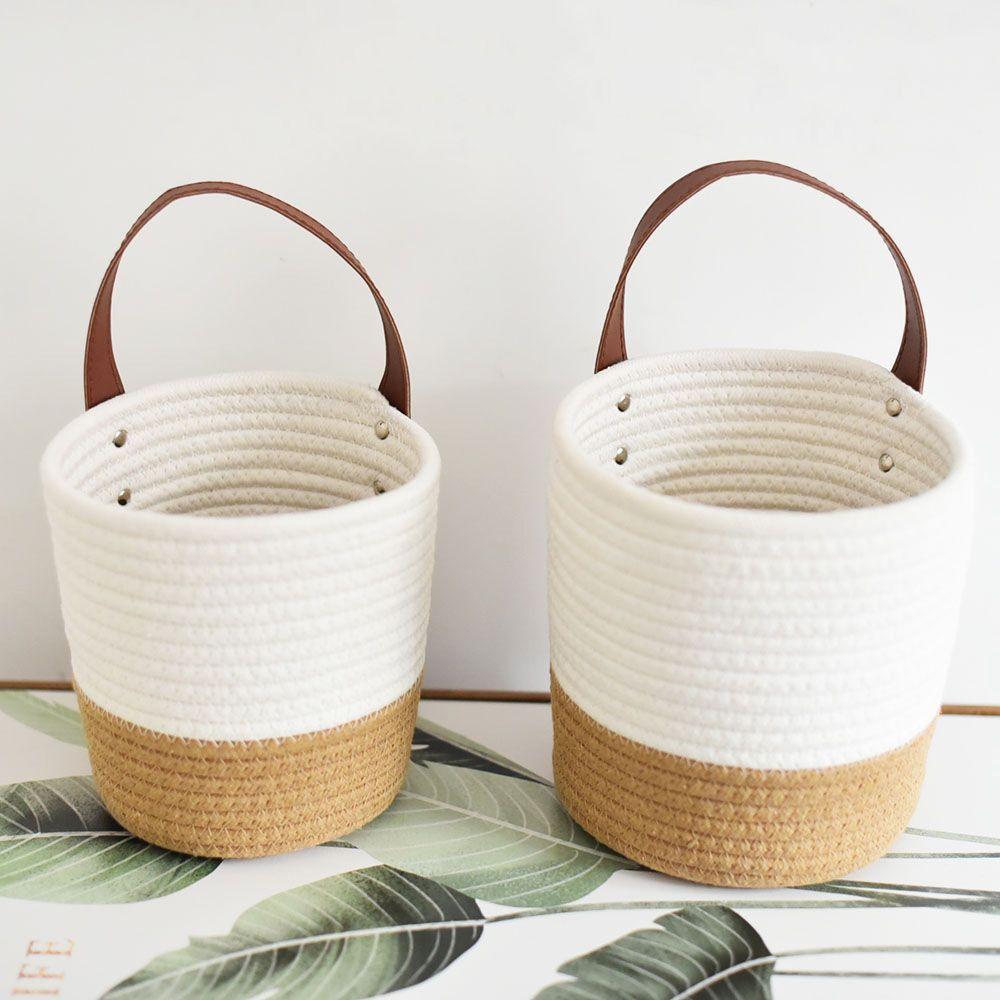 Cotton Rope Hand Woven Hanging Baskets Natural Wicker Plant Flower Pot Snack