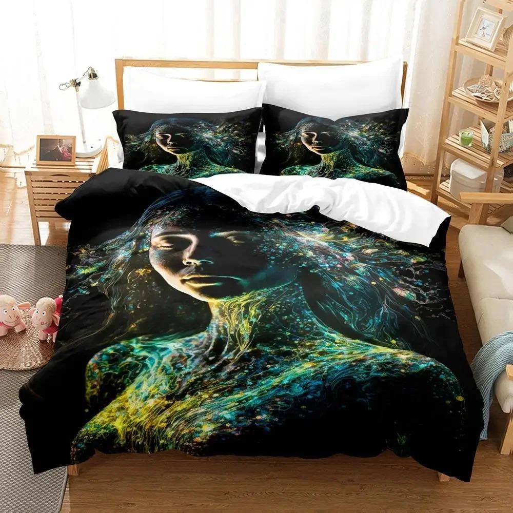 Mother Earth Blacklight Bedding Set Boys Girls Twin Queen Size Duvet Cover Pillowcase Bed Kids Adult Fashion Home Textileextile