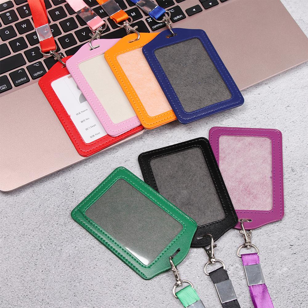 New Multi Colored Name Card Holders Unisex PU Leather Card Sleeve Bus ID Holders Protective Shell Badge Case Office Supplies