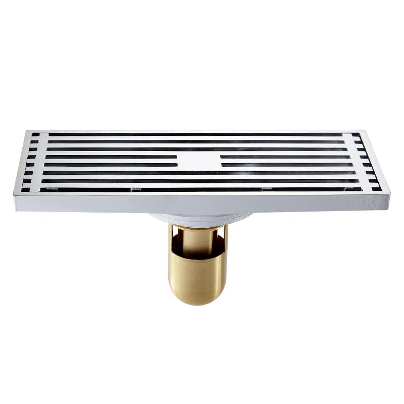 Drains Antique Brass Bathroom Linear Shower 8*20cm Floor Drain Wire Strainer Art Carved Cover Waste Drain Bathroom Fitting B8029
