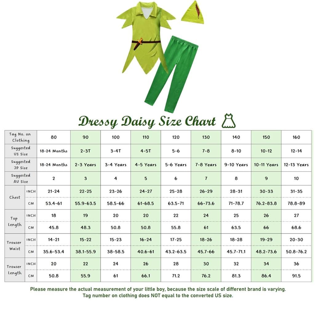 Peter Pan Costume with Hat for Halloween Party Outfit Size Years Old [Dressy Daisy] Boys, Costume, Dress, Set, 10-11