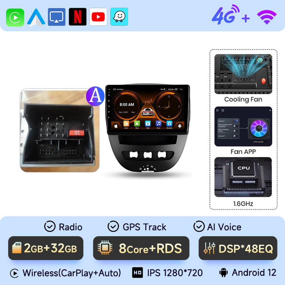 JIUYIN Android Car Radio Multimedia Player Stereo For Peugeot 107 Toyota Aygo Citroen C1 2005-2014 Navi Wireless Carplay Auto