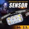 COB LED Headlamp Induction Head Lamp Built-in Battery Type-C Rechargeable Head Flashlight Outdoor Camping Fishing Sensor Headlig