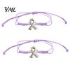 Unisex Minimalist Wrist Accessory 2PCS Hand-woven Braided Bracelets with Metal Ribbon Pendant, Adjustable Cord Awareness Durable Bracelet for