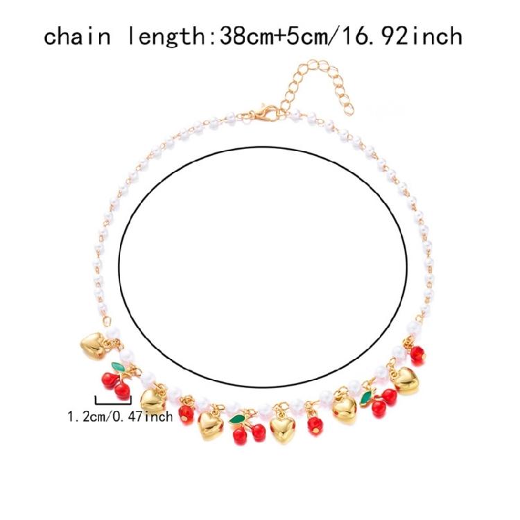 Playful Cherry Strawberry Heart Pendant Necklace With Margarite Details Flexible Chain Design Ideal For Layering