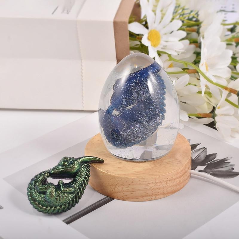 3D Drachenei Licht Harzform, Drachen Silikonform Set Holz Lichtbasis Epoxid Gussform für Tischlampe Heimdeko