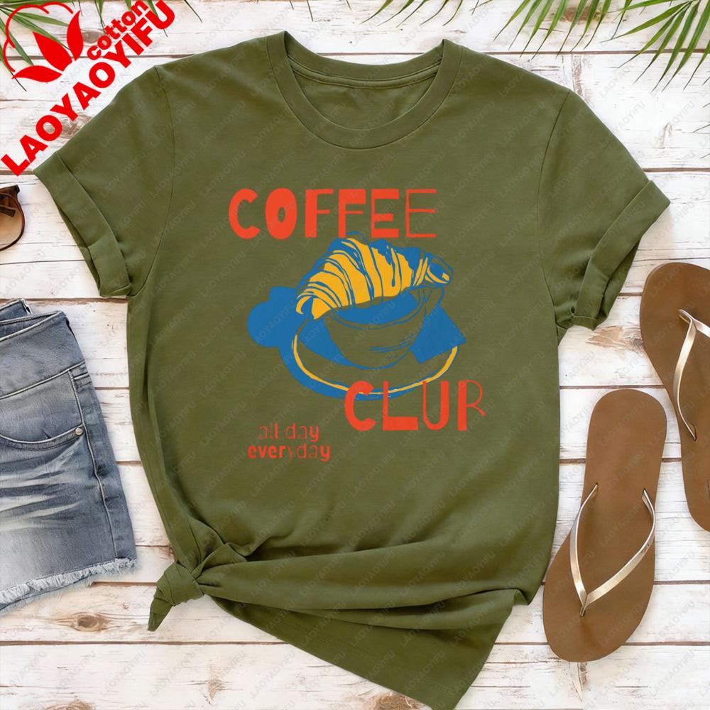 Coffee Club All Day Everyday Women TShirt Fashion Top for Coffee Lovers Gift Idea Casual Summer Short Sleeve Cotton T Shirt