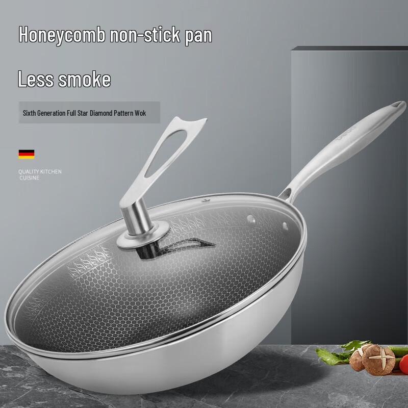 Debo 32cm 304 Stainless Steel Honeycomb Non-Stick Wok