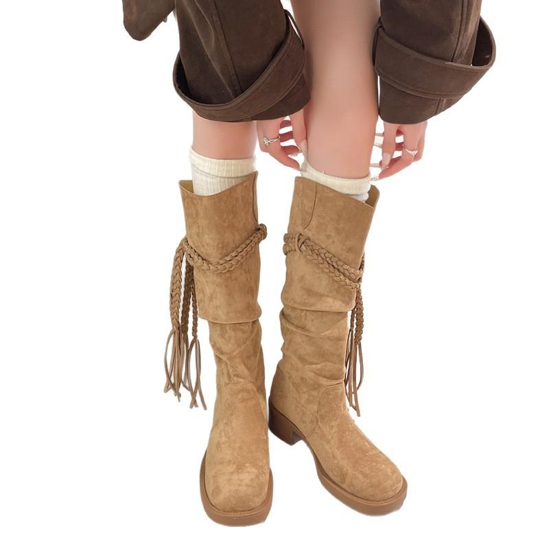 Nude high-heeled boots women's autumn and winter boots 2025 new popular tall removable two-wear thin boots