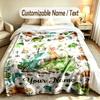 Dinosaur Theme Soft Blanket Personalized Custom Name Text Print Warm Blanket Home Sofa Bedroom Decor