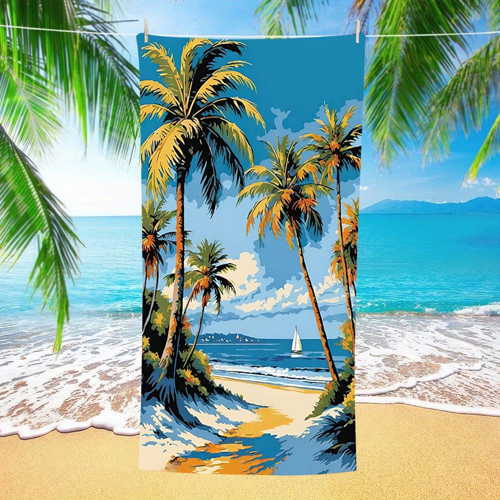 Tropical Coconut Tree Sunset Beach Towel Quick Dry Sand Resistant Bath Towel for Travel Pool Camping Daily Use