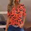 Women's T Shirt Halloween Print Button Short Sleeve Daily Weekend Fashion Basic V- Neck Regular Top