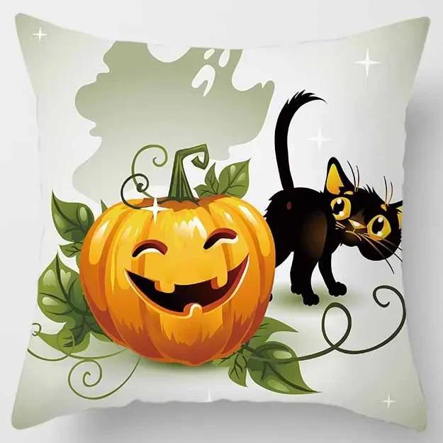 Halloween Horror Pumpkin Black Cat Print Pattern Cushion Cover for Home Living Room Sofa Decoration Square Pillowcase