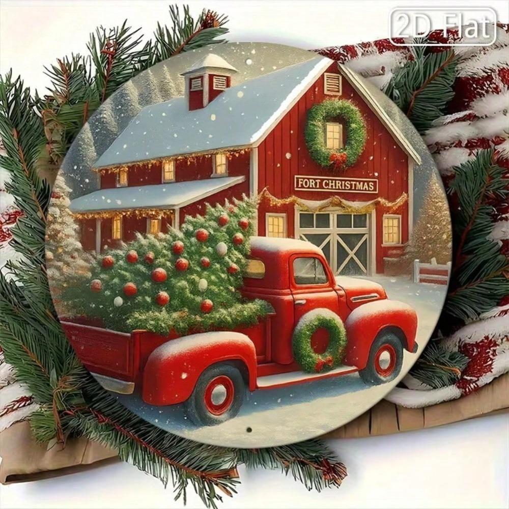 Modern Flat 2D Christmas Round Art Metal Wall Decor for Living Room Bedroom Holiday