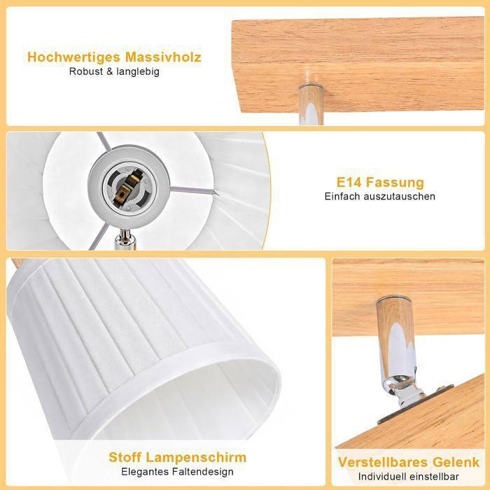 Spot plafond - NETTLIFE - Rétro-bohème - Bois blanc - 3x E14 orientable 350° - Abat-jour tissu