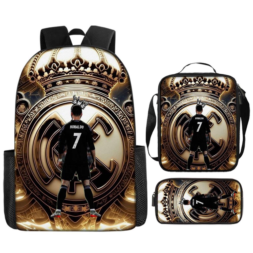 Sac à dos imprimé étoile de football Sac à dos scolaire trois pièces pour enfants Sac à dos dessin animé pour élève de l'école primaire Three-piece set