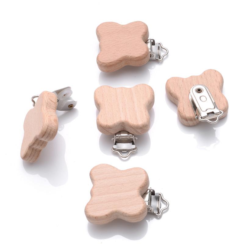 1Pcs Cute Animal Style Wood Natural Pacifier Chain Anti-Drop Beech Wood Dummy Clip DIY Essential Nipple Chain Accessories