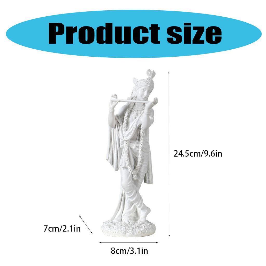 Resins White Krishna Figurine Standing Hindu God of Love 10Inch Sculpture Collectible Ornament for Home Office Decors