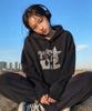 MOZMOZ Gemusterter Oversized Hoodie mit Leoparden-Patch Schwarz