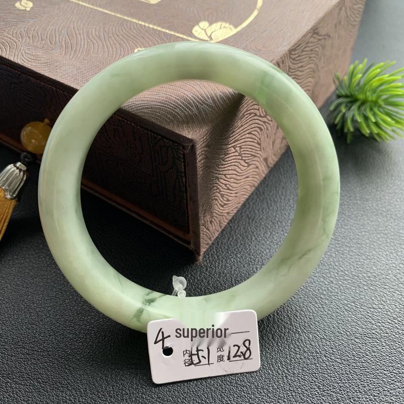 A4 Emerald Green Hetian Jade Bracelet with Floral Design