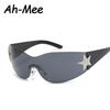 Cycling Y2K Rimless Punk One Piece Sunglasses Women Goggle Luxury Brand Shades Sun Glasses Female Five Star Wrap Around Eyewear