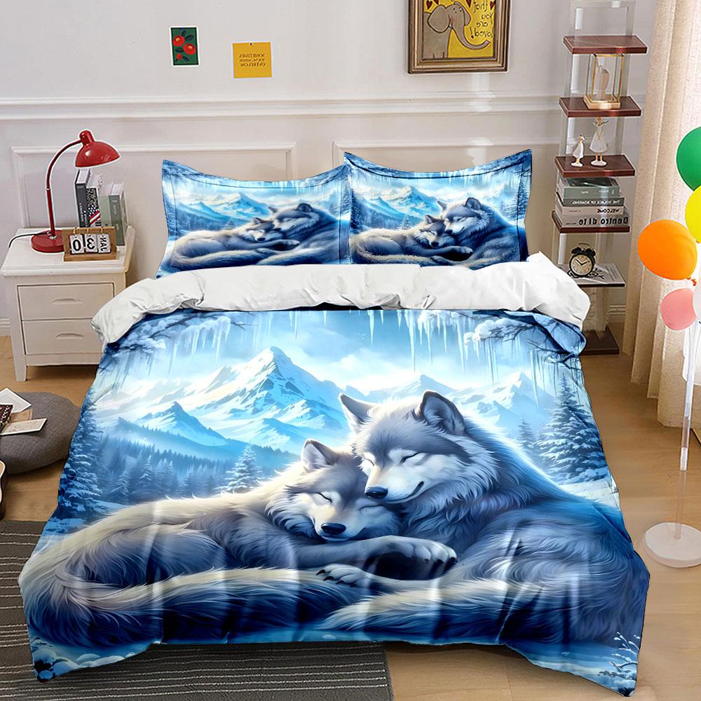 Peaceful wolves in snowy winter Print Soft Comfortable Duvet Cover Bedding Set Included 1*Duvet Cover 2*Pillowcases