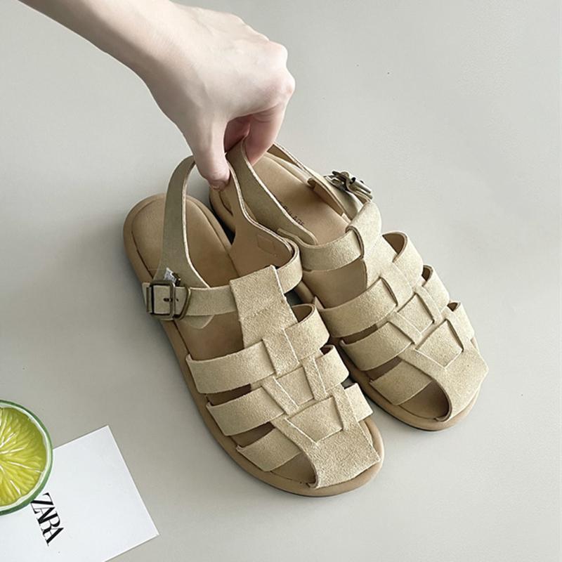 Fashion SUOJIALUN 2025 New Brand Women Sandal Fashion Close Toe Shallow Ladies Casual Slingback Shoes Round Toe Soft Flat Heel Mules Sho