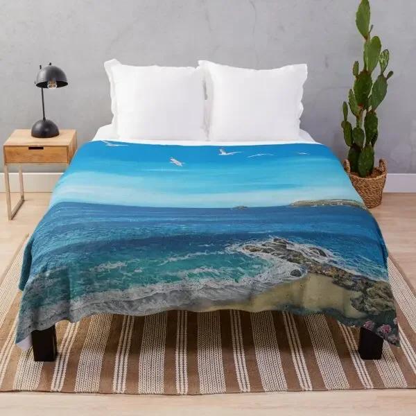 Beach Landscape Sunset Flannel Throw Blanket King Queen Size for Sofa Couch Bed Super Soft Warm Lightweight Good Gift for Teens