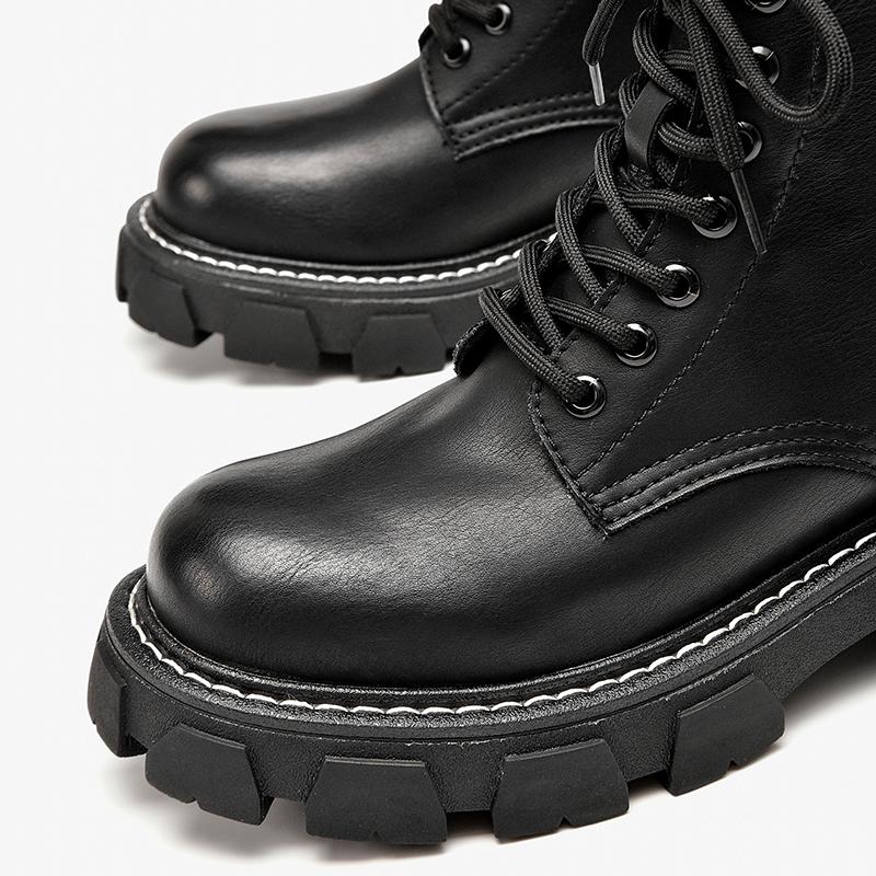 BeauToday Ankle Boots Women Synthetic Leather Round Toe Sewing Lace Up Closure Punk Platform Sole Female Shoes Handmade 04465