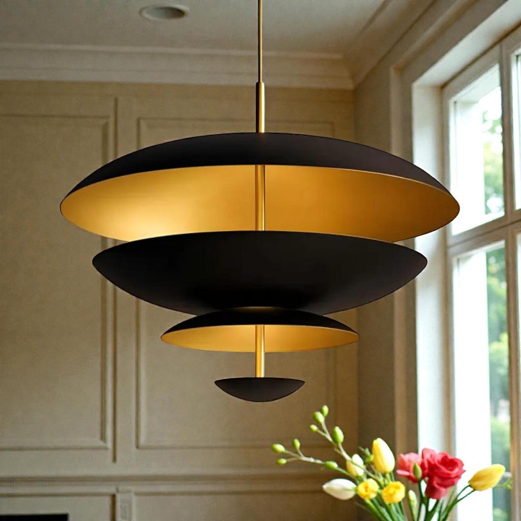 Mid Century Sputnik Chandelier Black Gold 3 Light Brass Pendant Lamp