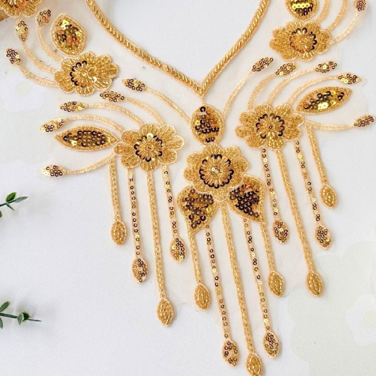Embroidery Applique Sequins Beads Sew On Collar Patches Wedding Dress Applique For Wedding Dress Evening Gown Decoration