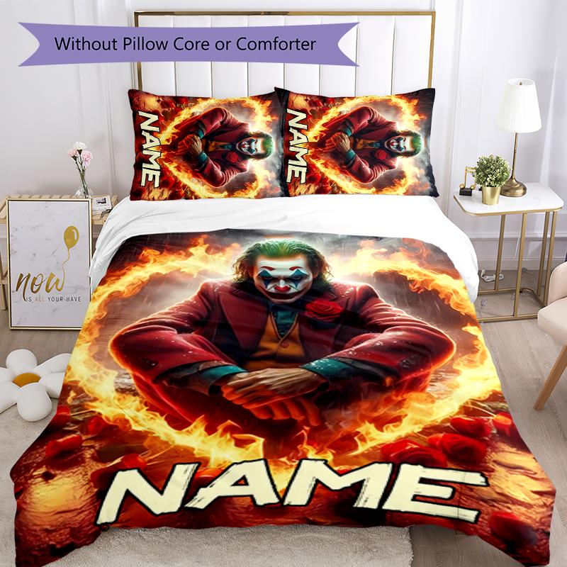 3pcs Custom Name Cartoon Joker Bedding Set Duvet Cover Closure Includes 1 Duvet Cover & 2 Pillowcases for All Seasons Bedroom Decor