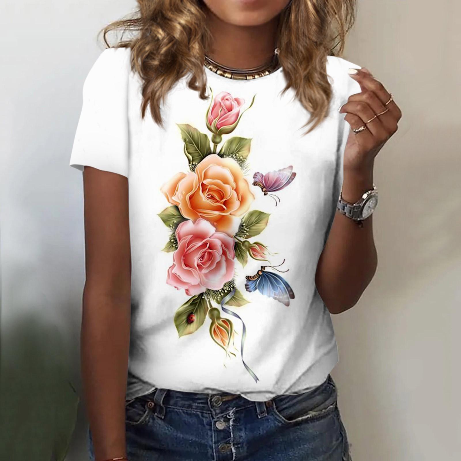 

Женский повседневный модный пуловер больших размеров с коротким рукавом и круглым вырезом на пуговицах в стиле ретро с цветочным принтом XL