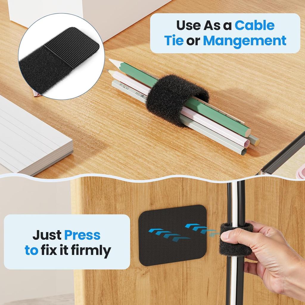 Under-table cable manager can hold 15 cables Reinforced adjustable Velcro cable strap reusable under-table cable fixing clip 20 pairs white