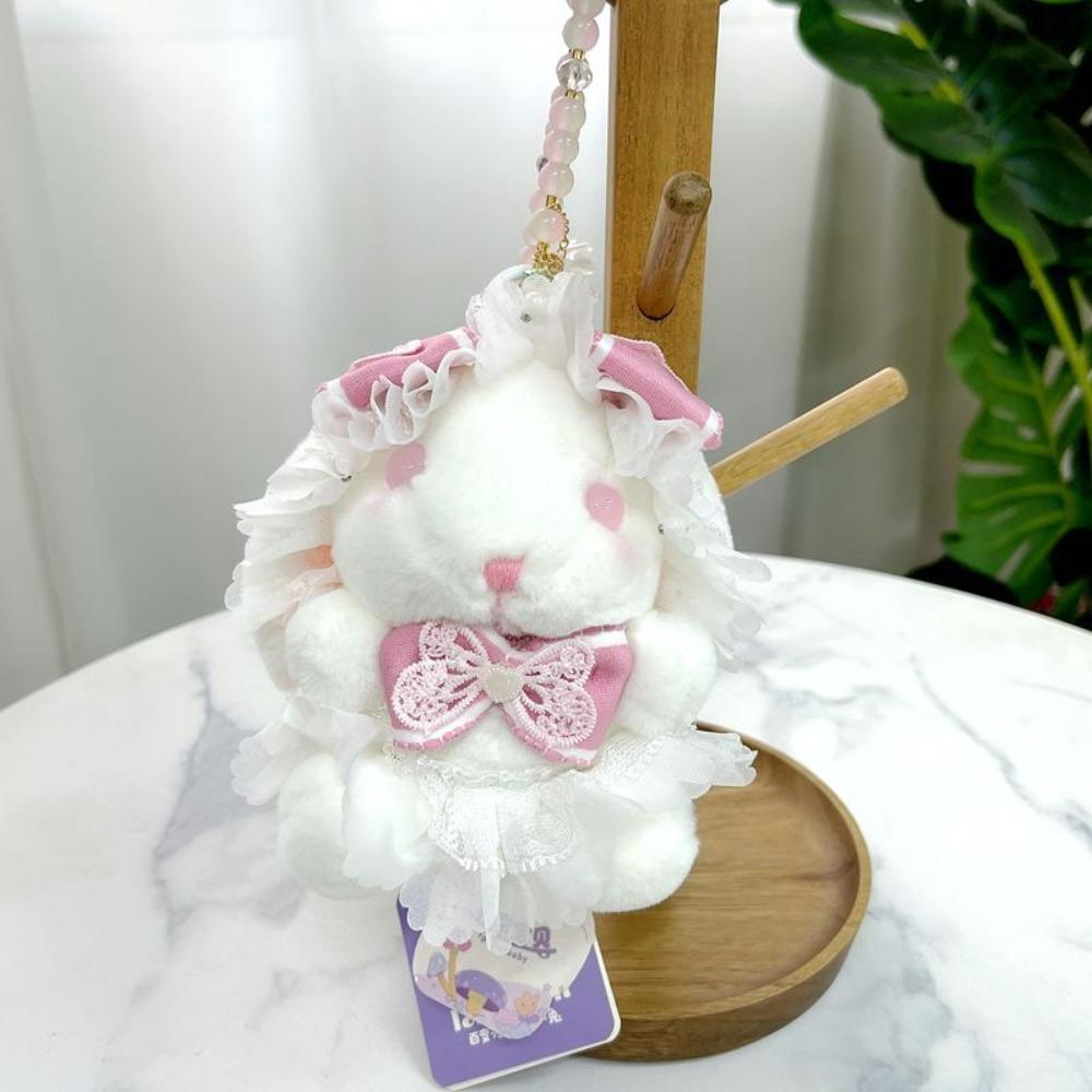Princess Pearl Dress Plush Rabbit Keychain Cartoon Drooping Ear Rabbit Pendant  Backpack Decor