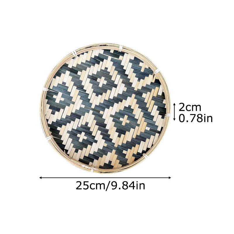 1PC Colorful Multipurpose Storage Basket Traditional Woven Handwoven Bamboo Decorative Flat Artistic 25cm