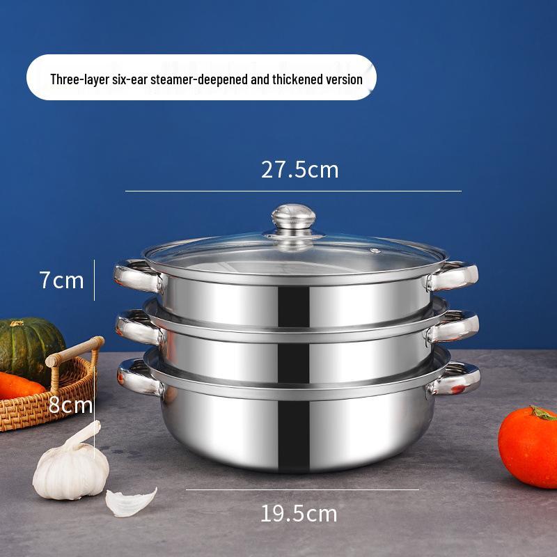 Stainless Steel Double-Layer 28cm Steamer Pot with Handles - Large Capacity for Soups & Hot Pots