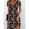 Women's Fashion 3D Print Classic Pattern Print V-Neck Short Sleeve Elegant Style Dress