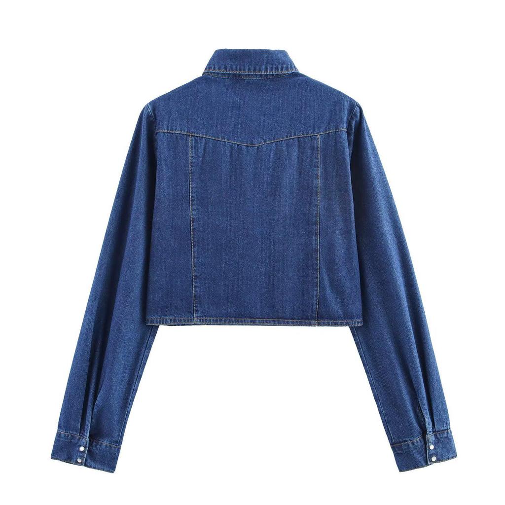 Spring 2025 Women's Denim Set: Turn-Down Collar Shirt & Belted Wide-Leg Jeans