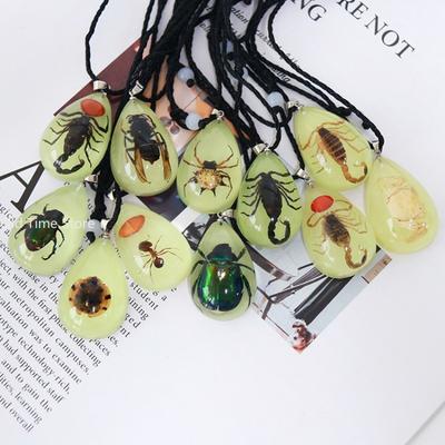 Lichtgevende Natuurlijk Schorpioen Ketting Vintage Hars Insect Kever Spin Amber Hanger Touwketting Kettingen Gloeien in het Donker Sieraden