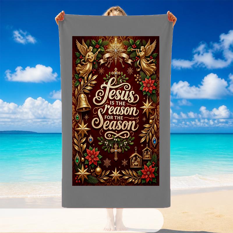 Christmas Printed Beach Towel Soft Quick Dry For Indoor Outdoor Home Use Holiday Gift