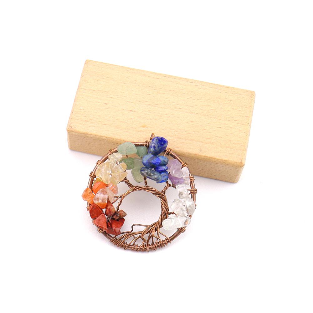 Seven-Color Natural Crystal Tree of Life Necklace Pendant with Crushed Stone, N737