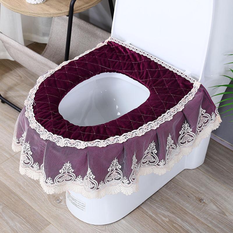 

Подушка для сиденья унитаза с кружевной вышивкой, цветочная, для ванной комнаты, съемная, на молнии, водонепроницаемые, антибактериальные чехлы