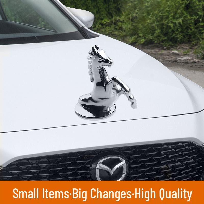3D Horse Head Wing Car Emblem: Exterior Hood Decoration Metal Sticker