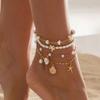 SHIXIN 2 Styles Fashion Boho Starfish Scallop Anklet Set Women Summer Exquisite MultiLayer Imitation Pearl Anklets Beach Jewelry
