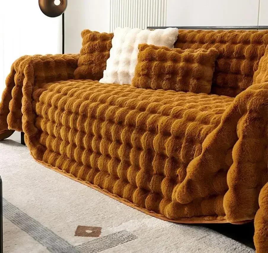 

Роскошное плюшевое полотенце для дивана с имитацией кролика, зимнее теплое пушистое покрывало, супермягкий гладкий утолщенный бархатный чехол для дивана 180x130cm 1pc коричневый